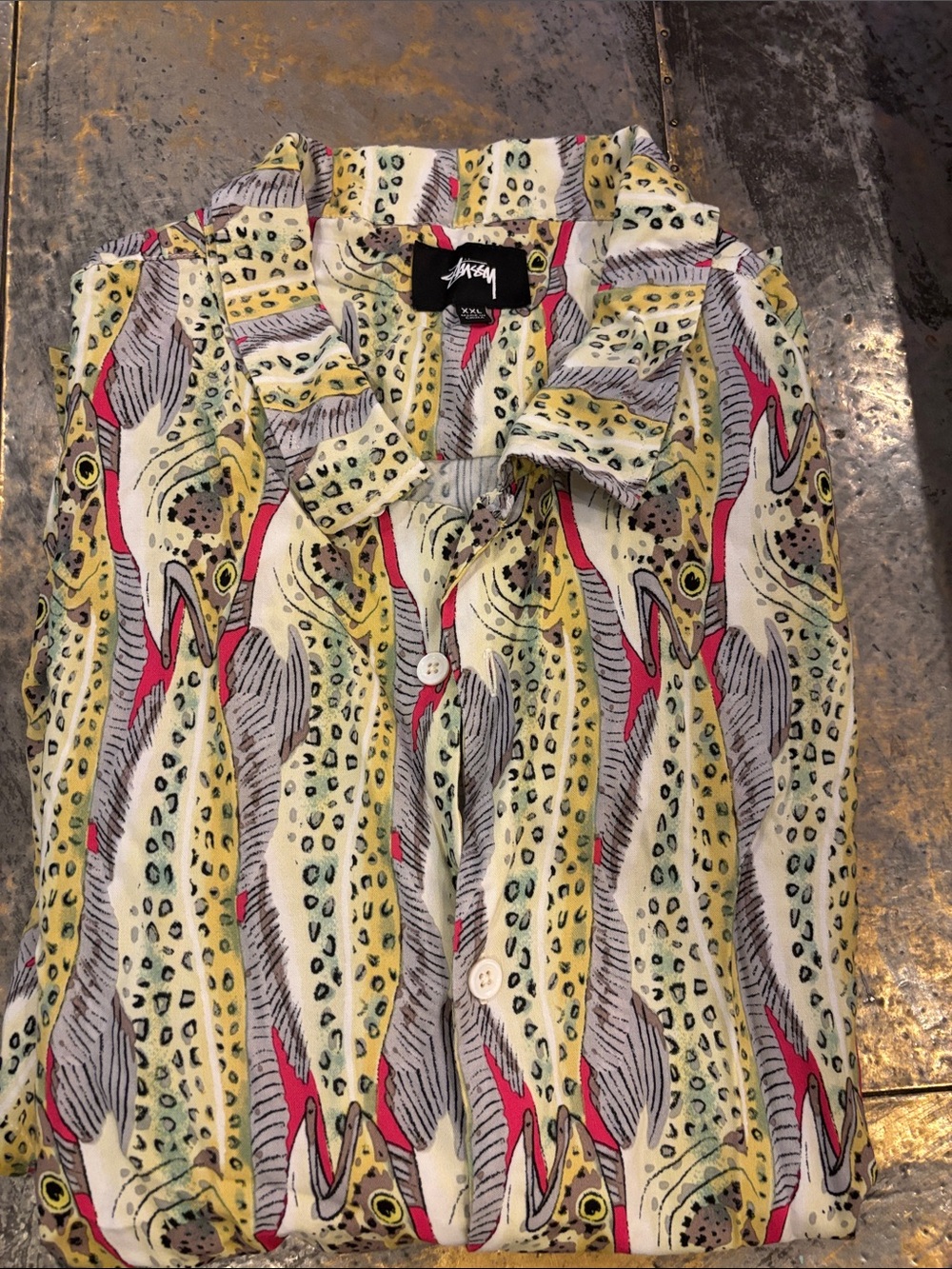 Stussy Men’s Fish print Button-Up Shirt